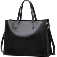 CALYPSO 卡里普斯 手提真皮通勤大包女士大容量商务包包女包2019新款女式单肩斜挎简约公文托特包 黑色 大版