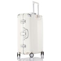 OCCA新款纯PC旅行箱女铝镁合金包角拉杆箱万向轮奶咖色行李箱子 奶咖 25英寸现货