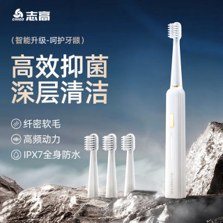 志高 好价  CHIGO/志高 声波式刷牙 电动牙刷+机身+刷头  盐白 4支