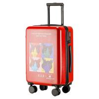 ELLE赫本猫联名法国行李箱女士拉杆箱时尚波普艺术旅行箱 红色 26寸 需托运