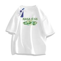 NASA GISS潮牌联名短袖t恤男纯棉宽松半袖小熊印花体恤 白色 XL