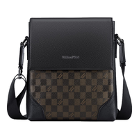 WILLIAMPOLO英皇保罗皮包男士单肩包真皮商务休闲翻盖斜挎包牛皮竖款男士包 黑色 牛皮革(头层牛皮)