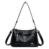 北狐 蓝之馨袋鼠真皮包包2022中年女士单肩斜挎包牛皮小包软皮 黑色