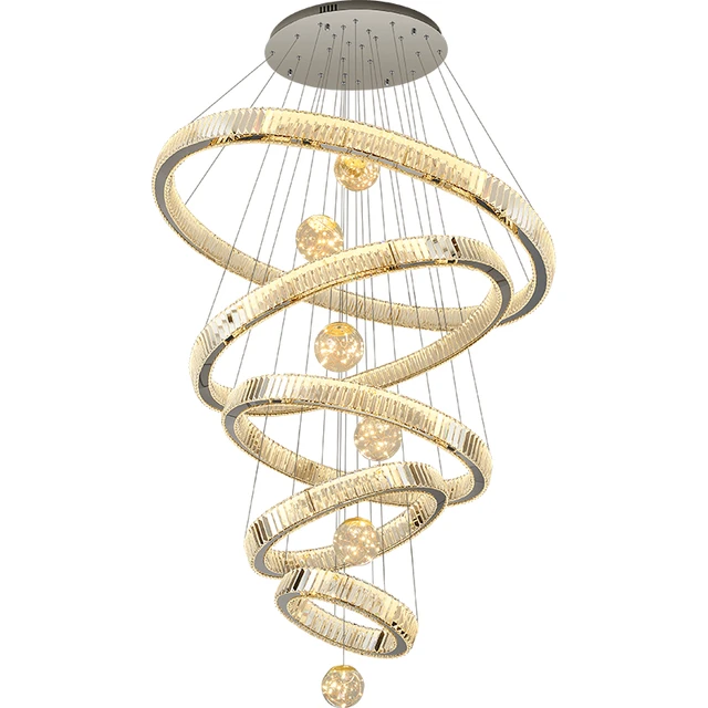 帘上光大气复式楼loft客厅吊灯楼梯间长吊灯楼中楼多层跃层轻奢水晶灯饰 四层-直径110+90+70+50cm