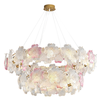 帕莎客厅吊灯2024年法式轻奢卧室餐厅设计师浪漫花朵玻璃灯具 樱花粉 双圈80cm-三色变光