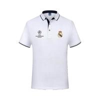 战纹夏季马德里欧冠足球男装翻领POLO衫西甲皇马足球队服翻领短袖T恤休闲宽松运动T恤 白色(皇马翻领T恤) XL(130-145斤)