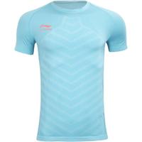 李宁(LI-NING)短袖男速干衣T恤一体织工艺紧身透气弹力跑步篮球运动装备 公牛红/墨水蓝 299-5 L(120-140斤)