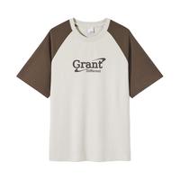 GXG男装 双色撞色拼接设计时尚简约短袖T恤男士上衣 24年夏 浅卡其 190/XXXL