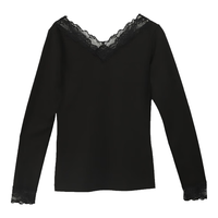 Gainreel歌瑞尔秋冬薄款内穿打底衫女秋衣秋裤套装V领性感蕾丝柔软修身保暖内衣 月夜黑长袖 S