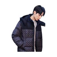 雅鹿短款羽绒服男冬季加厚2024拼接撞色印花面包服保暖外套潮YZY 黑色 180/XL 男女同款