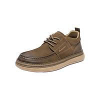 百丽高帮休闲工装鞋男2025冬季新牛皮革复古潮搭板鞋A2184DM5 卡其色-单里 44 (270mm)