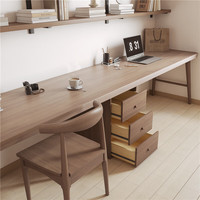 匹锋全实木双人书桌书架一体工作台电脑桌长条桌家用学习办公桌子 四色桌面可选-支持(包送装)