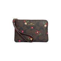 Coach Outlet Corner Zip Wristlet In Signature Canvas With Heart Petal Print
