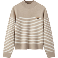 森马（Semir）森柔|地理系列毛衣女冬季半高领刺绣条纹衫101724107022 咖白色调00351 XL