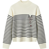 森马（Semir）森柔|地理系列毛衣女冬季半高领刺绣条纹衫101724107022 白蓝色调00318