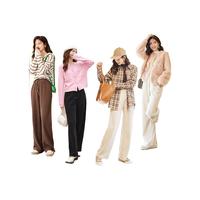 HOPESHOW 红袖 奶fufu裤子秋冬季2022新款女装宽松显瘦高腰阔腿休闲拖地长裤