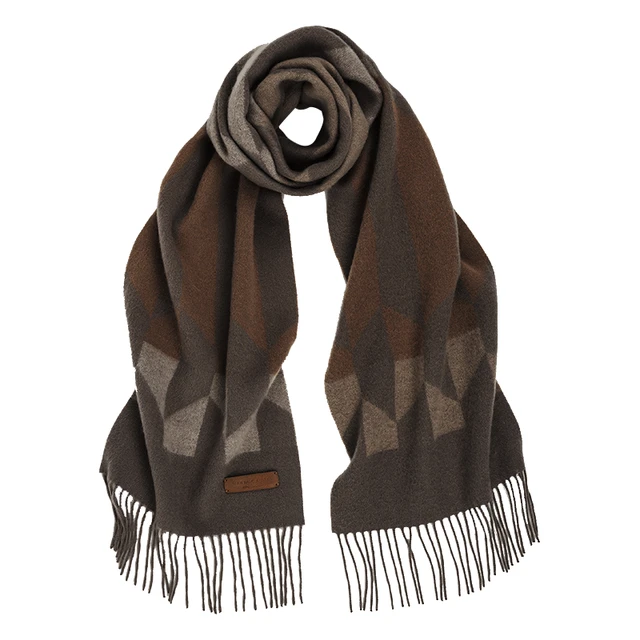 玛丽亚·古琦（MARJA KURKI） 羊绒围巾女冬款 条纹拼接冬季保暖披肩围巾 男女通用款 放慢脚步 棕米色