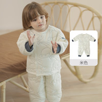 巴厘小猪儿童棉服套装秋冬校服男童夹棉加厚保暖两件套女宝宝冬装棉袄 米色 73