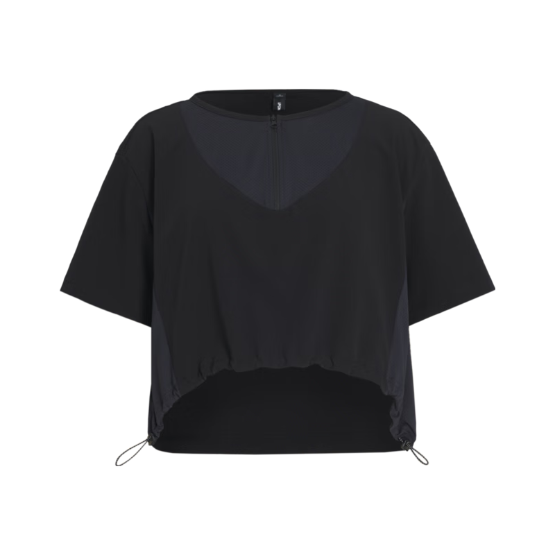 UPON PRO 轻运动系列 夏网眼拼色圆弧抽褶上衣 曜石黑 Obsidian S