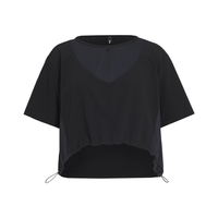 UPON PRO 轻运动系列 夏网眼拼色圆弧抽褶上衣 曜石黑 Obsidian S
