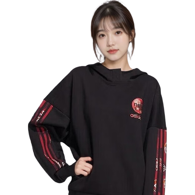 adidas 卫衣女潮流连帽运动服外套套头衫HM7482 黑色 XL