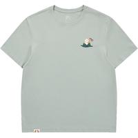 鸿星尔克休闲T恤男女夏季圆领短袖针织衫透气棉t沙滩户外运动上衣 溯溪绿 2XL （女士拍小一码）