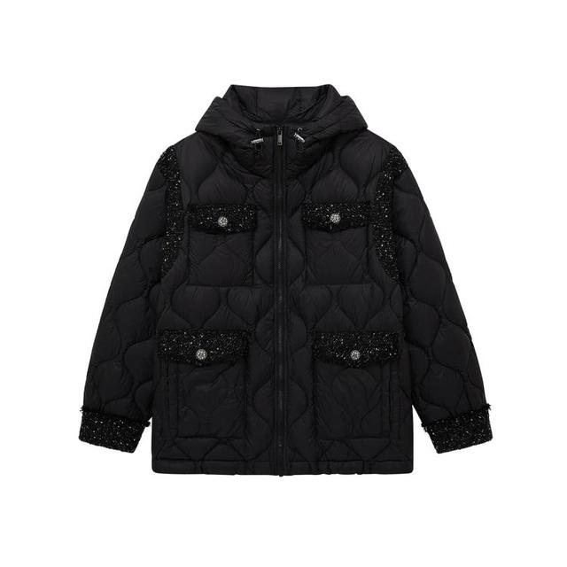 地素 d'zzit 粗花呢拼接羽绒服秋冬外套小香风羽绒服连帽外套女