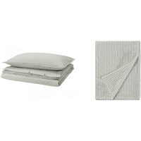 宜家 SOLFIBBLA索菲布拉被套枕套纯棉可机洗卧室家用 白绿条纹被套和枕套150X200cm+床单1.2m床