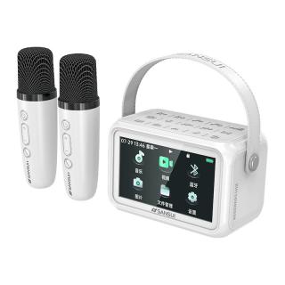 山水（SANSUI）D76动态歌词显示视频户外k歌麦克风音响一体式无线话筒唱歌家庭ktv音响儿童 白色 变声音效｜4.3寸屏 白