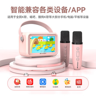山水（SANSUI）D76动态歌词显示视频户外k歌麦克风音响一体式无线话筒唱歌家庭ktv音响儿童 白色 变声音效｜4.3寸屏 白