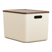 稻草熊收纳箱大号塑料整理箱奶油风家用收纳盒衣服玩具零食卧室储物箱 奶咖色四个装【带盖】