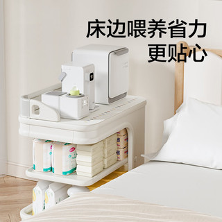 幼贝臣收纳柜可移动喂养台床头婴儿用品置物架小推车落地卧室收纳架 可移动床头喂养台（送PVC双面垫