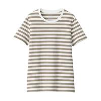 無印良品 MUJI 女式 印度棉天竺编织 圆领短袖T恤 浅银灰色X条纹 M