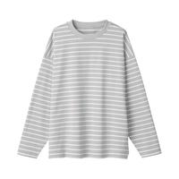 無印良品  無印良品 MUJI Labo系列 男女款圆领长袖T恤 BFB27A1S 浅灰色条纹 XXS-XS