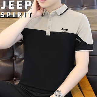 JEEP SPIRIT吉普短袖t恤夏季polo衫商务休闲潮流翻领半袖衫透气 白色 2XL 2XL -（135斤-155斤）
