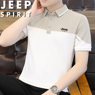 JEEP SPIRIT吉普短袖t恤夏季polo衫商务休闲潮流翻领半袖衫透气 白色 2XL 2XL -（135斤-155斤）