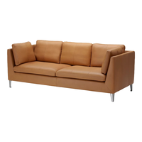 宜家（IKEA）斯德哥尔摩客厅三人头层牛皮真皮沙发侘寂风皮艺沙发 棕色沙发