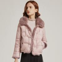 Infinity FINITY 冬季狐狸毛领国风盘扣水貂毛拼接保暖舒适羽绒服外套女