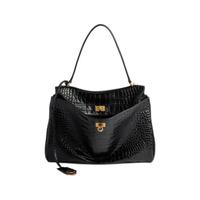 BALENCIAGA 巴黎世家 时尚鳄鱼纹压纹黑色牛皮手提包女式肩背包