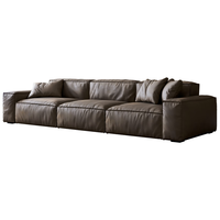 广巢 GUANGCHAO）意式复古豆腐块真皮沙发中古头层牛皮客厅多人位直排组合高端A
