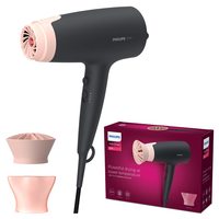 Philips 飞利浦 Essential 3000 系列吹风机,采用 ThermoProtect 技术 BHD350/10,2100 W 吹风机,6 个吹风机和温度等级,包括 ThermoProtect 附件和造型喷嘴,黑色/粉色