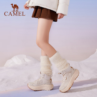 骆驼（CAMEL）凌霜高帮保暖休闲鞋男女登山鞋徒步防水防滑户外越野靴子同款 4037，浅米白/清浅棕，女 36