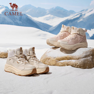 骆驼（CAMEL）凌霜高帮保暖休闲鞋男女登山鞋徒步防水防滑户外越野靴子同款 4037，浅米白/清浅棕，女 36