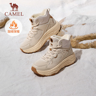 骆驼（CAMEL）凌霜高帮保暖休闲鞋男女登山鞋徒步防水防滑户外越野靴子同款 4037，浅米白/清浅棕，女 36