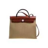 HERMÈS 爱马仕 Hermes爱马仕休闲时尚啡色布料拼接皮革单肩包Herbag学院包风衣灰  预售