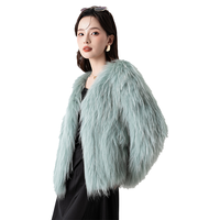 爱依莲 【貉子毛】真皮毛条织皮草大衣女秋冬季百搭外套女上衣