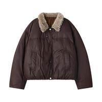 a02 【机车皮夹克羽绒】90绒复古翻领羽绒2025冬季百搭羽绒服
