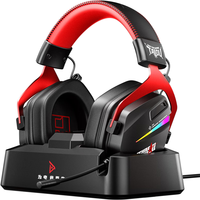 钛度 THS520 游戏耳机头戴式 带屏显底座 无线2.4G蓝牙有线三模 边充边玩 护航版 黑红色