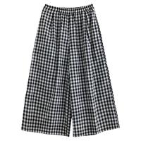 CONGRAZIO/格瑞吉奥新品日系复古棉麻格子阔腿裤裙裤女休闲九分裤