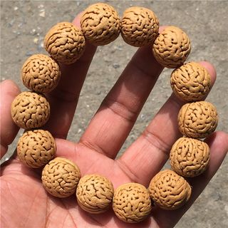 桃核手串野生矮桩脑纹山核桃小桃胡手文玩佛珠链男女15mm 正圆脑纹16mm